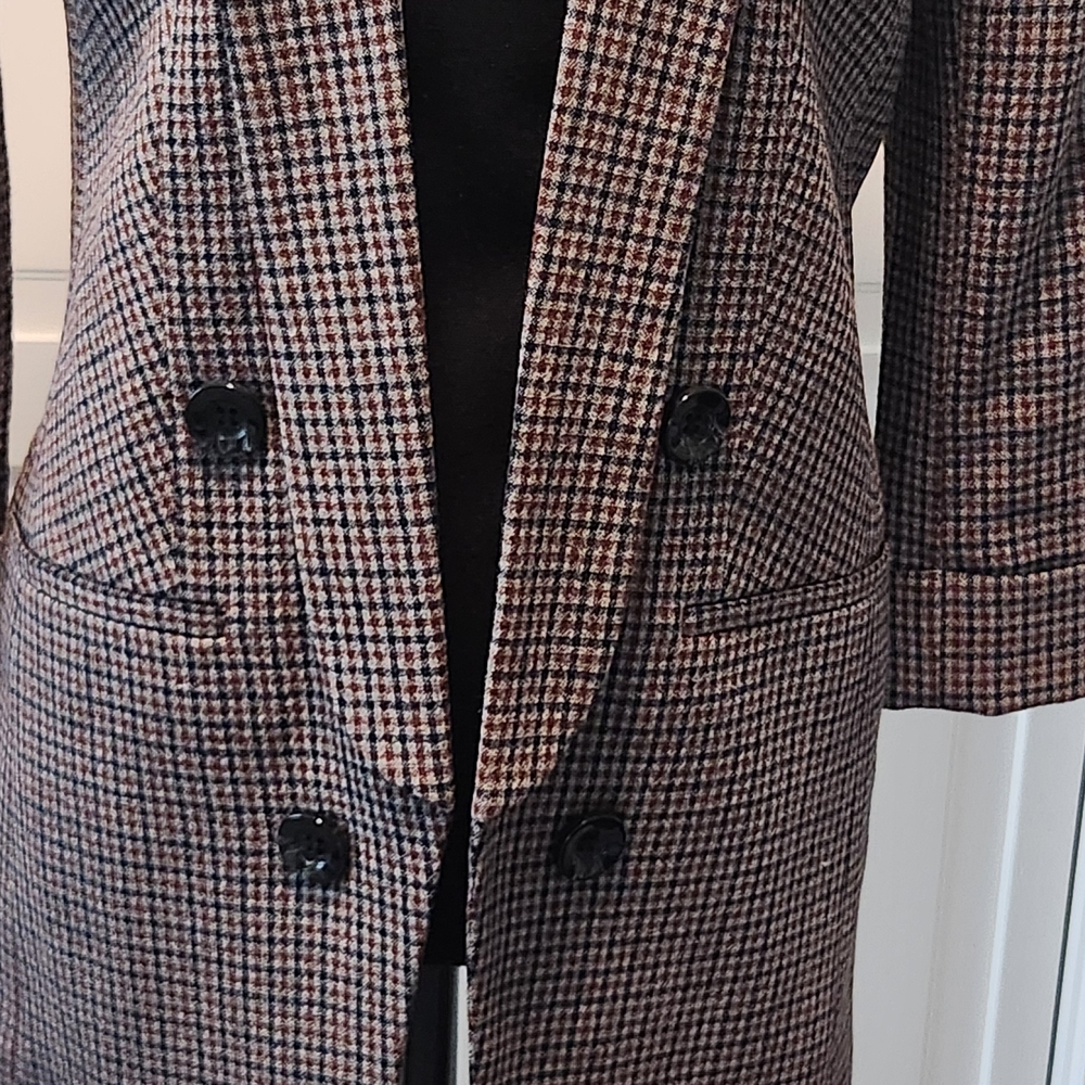 Express Women's Houndstooth Double-Breasted Blazer in Brown and Black